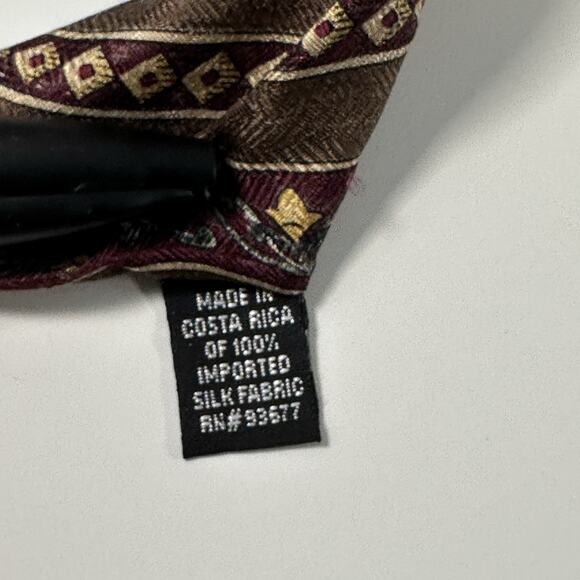 Basics by Croft & Barrow Silk Tie Brown Burgundy Striped Paisley Geometric VTG - Picture 6 of 7